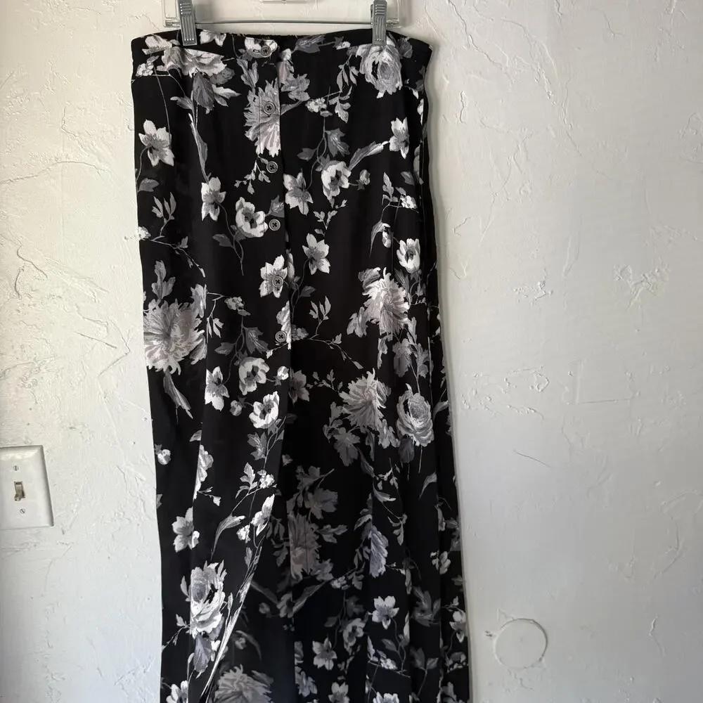 Wild Fable Skirt New S Black Floral‎ Button Front High Waist Whimsigoth Witchy